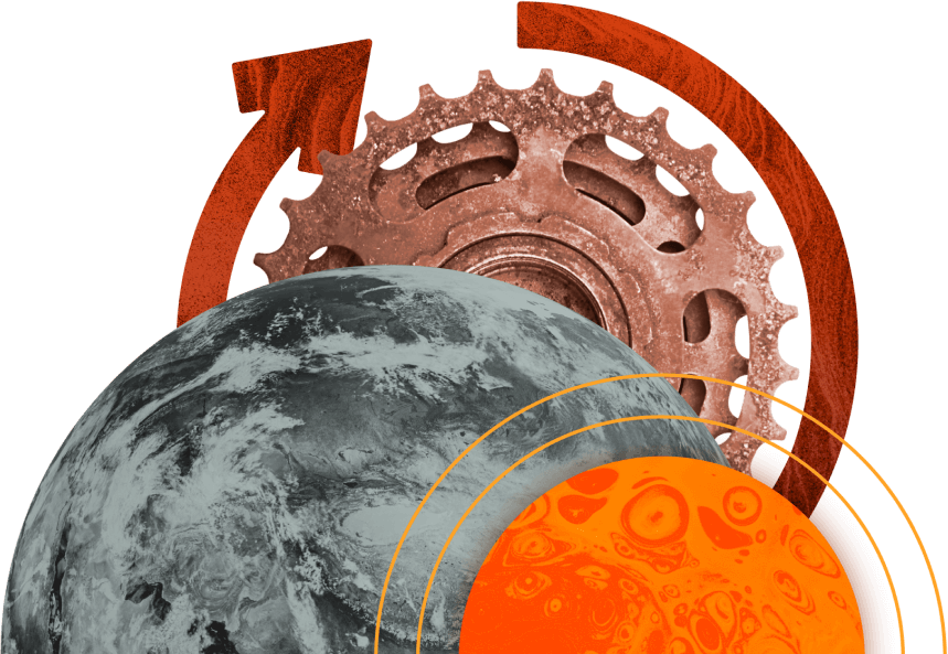 Collage of earth, gears, and circular motion